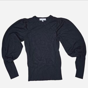 Black Puff Sleeve Sweater Balloon Sleeve Fitted Knit Top Minimalist Trendy M